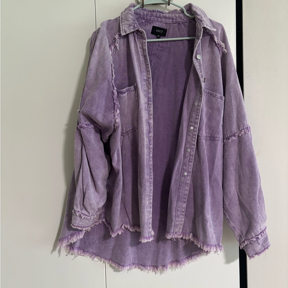 Vici Lavender Distressed Jean Jacket